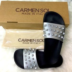 Carmen Sol Franco Metallic Slide Sandal - Silver - Size 8 - New in Box